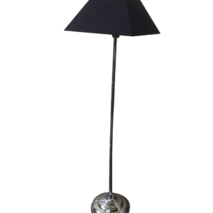 Modern floor lamp with black fabric shade for rent.